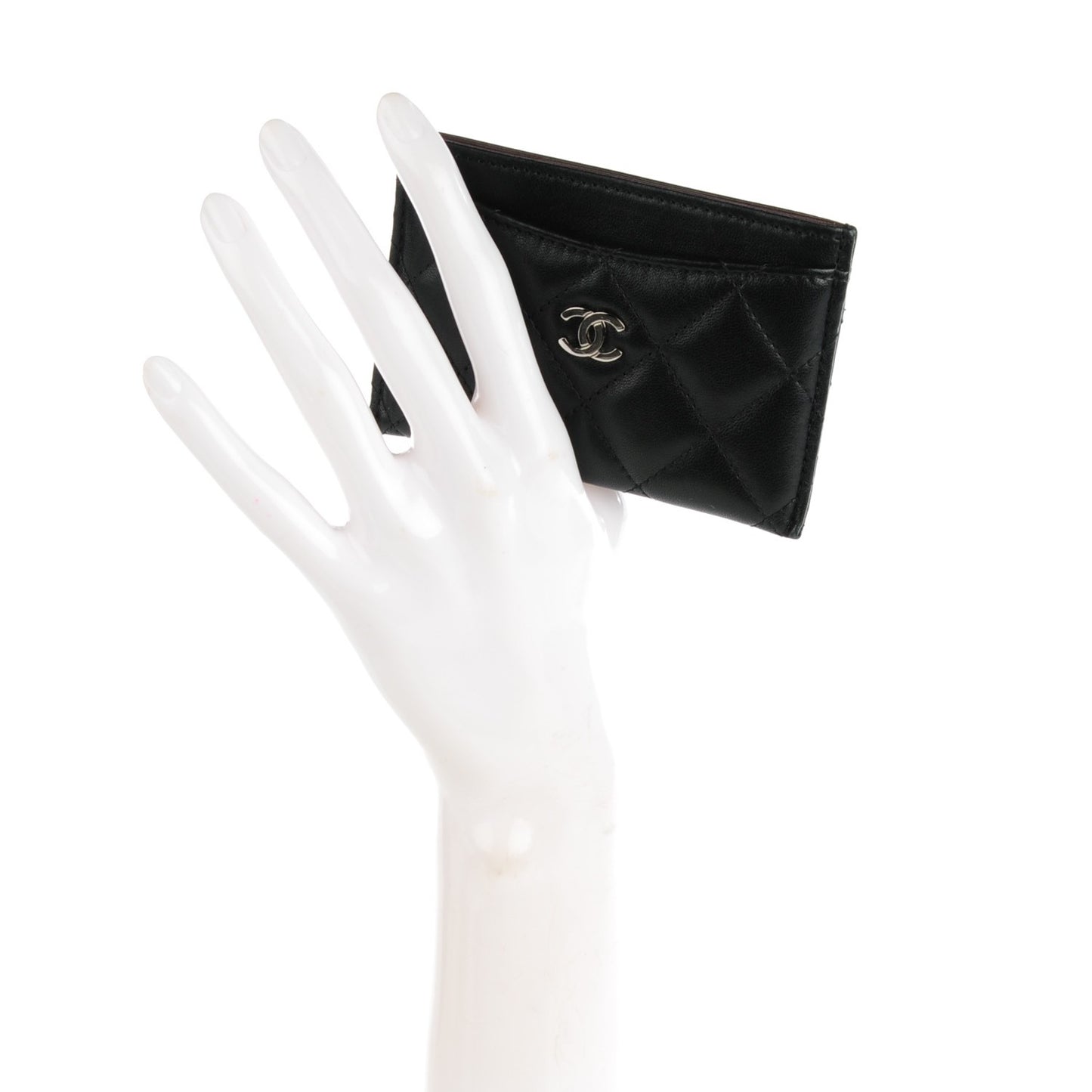 Lambskin Quilted Card Holder Black