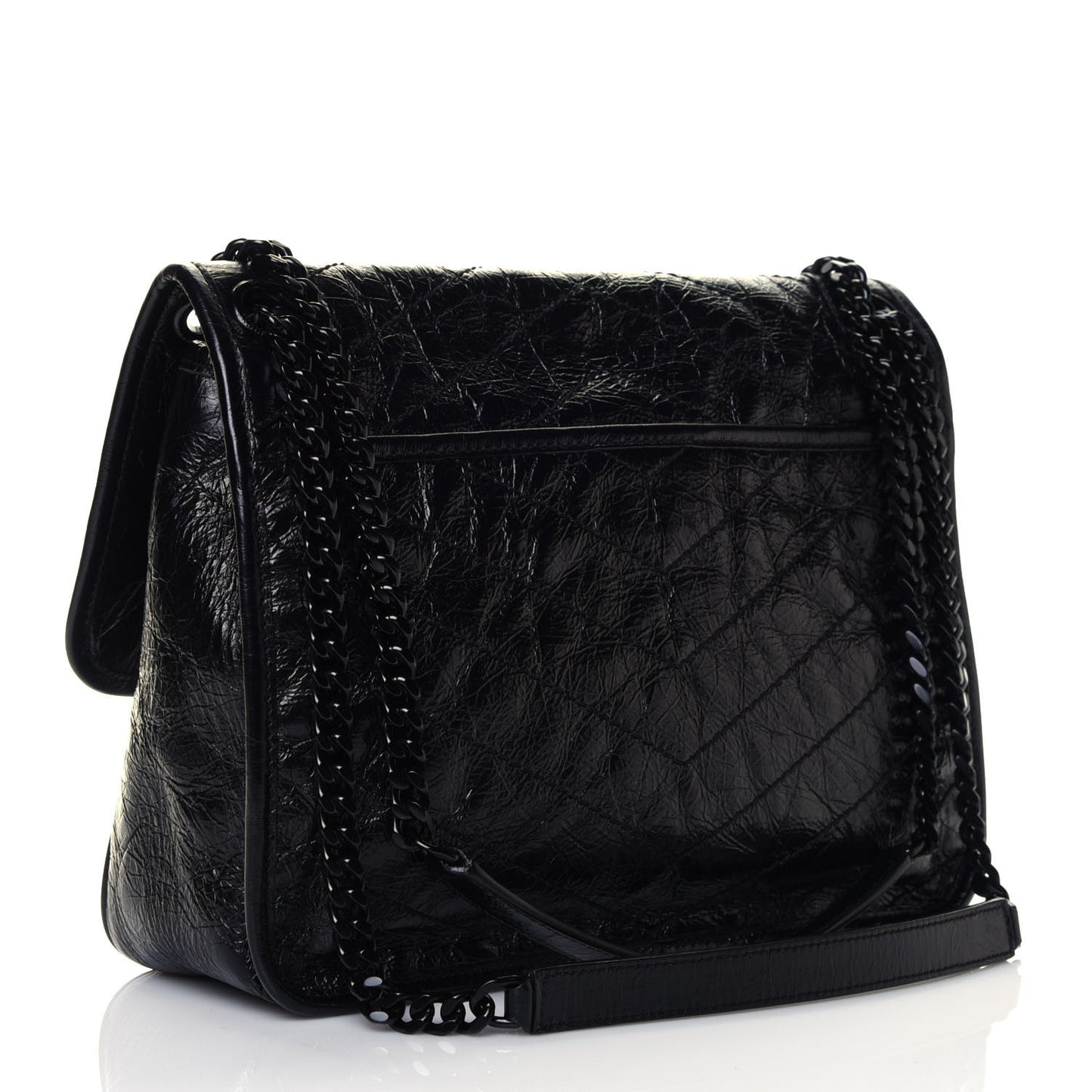 Crinkled Calfskin Matelasse Monogram Medium Niki Chain Satchel Black