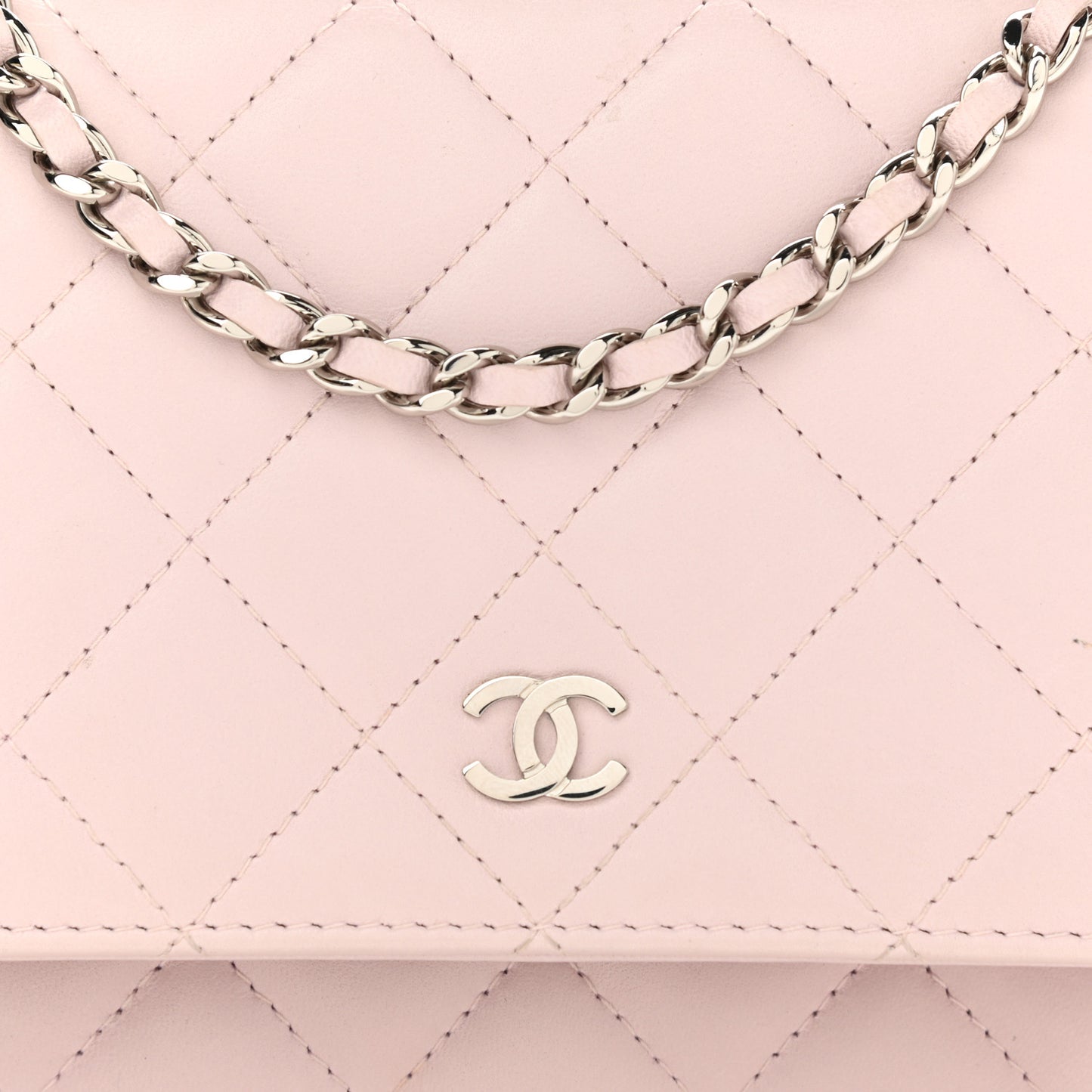 Lambskin Quilted Wallet On Chain WOC Light Pink