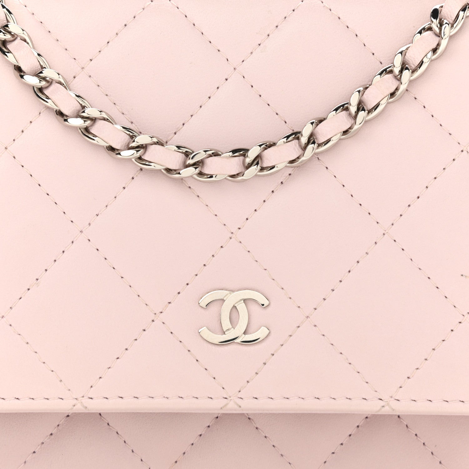 Chanel Lambskin Quilted Wallet On Chain WOC Light Pink 9 of 13