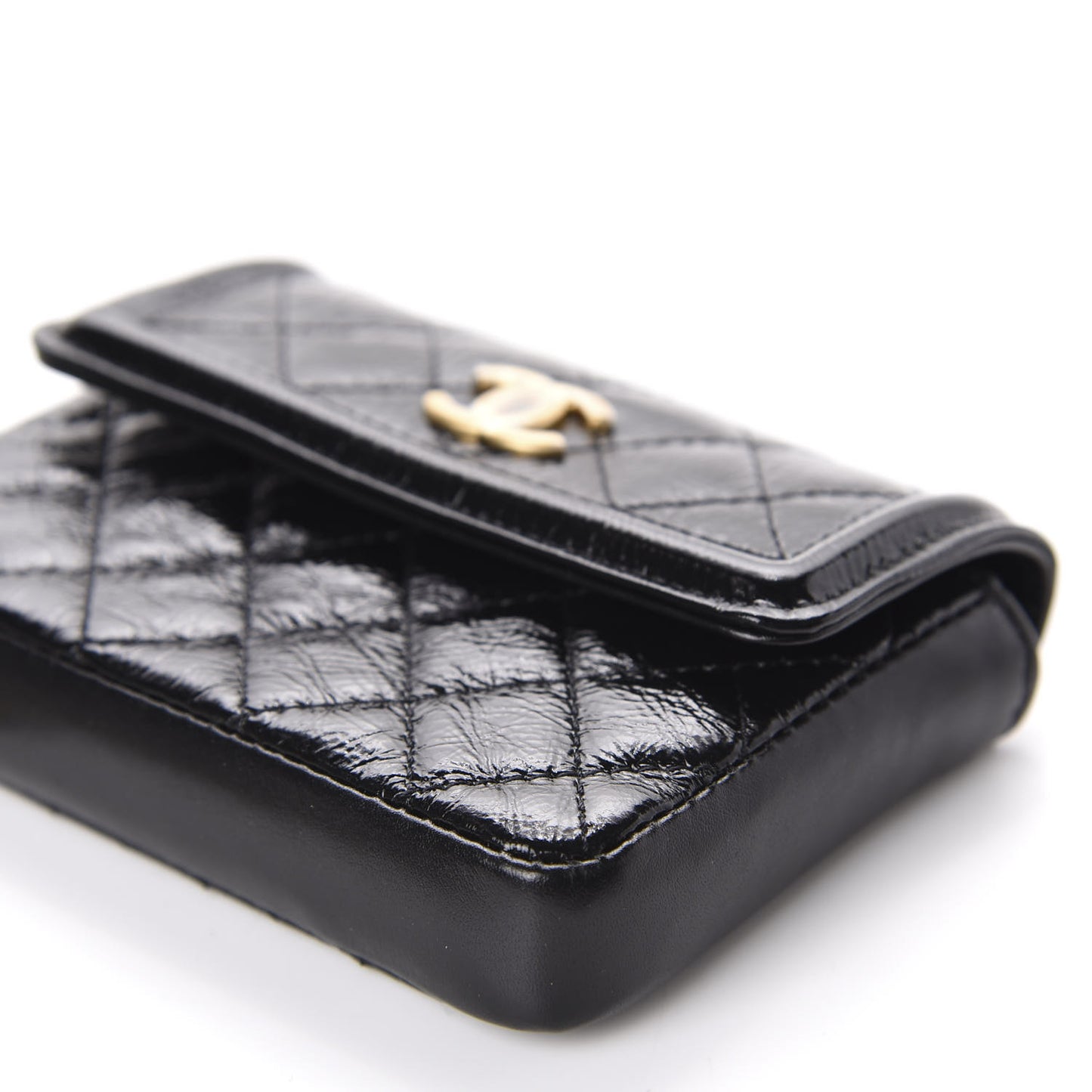 Shiny Aged Calfskin Quilted Waist Belt Bag Black
