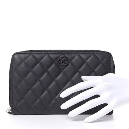 Chanel Calfskin Quilted Large Zip Around Organizer Wallet Black 2 of 14