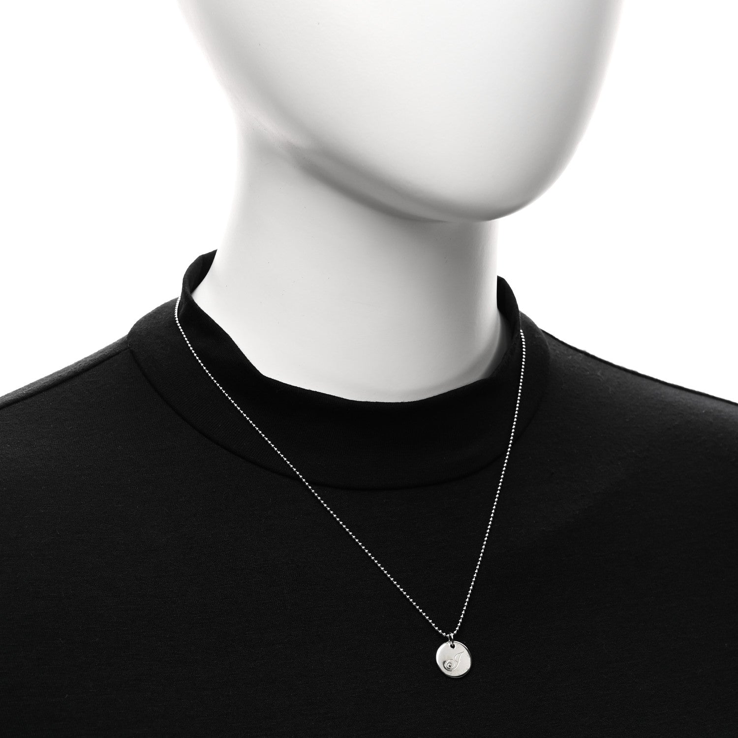 Tiffany Sterling Silver Letter J Disc Pendant Necklace 2 of 6