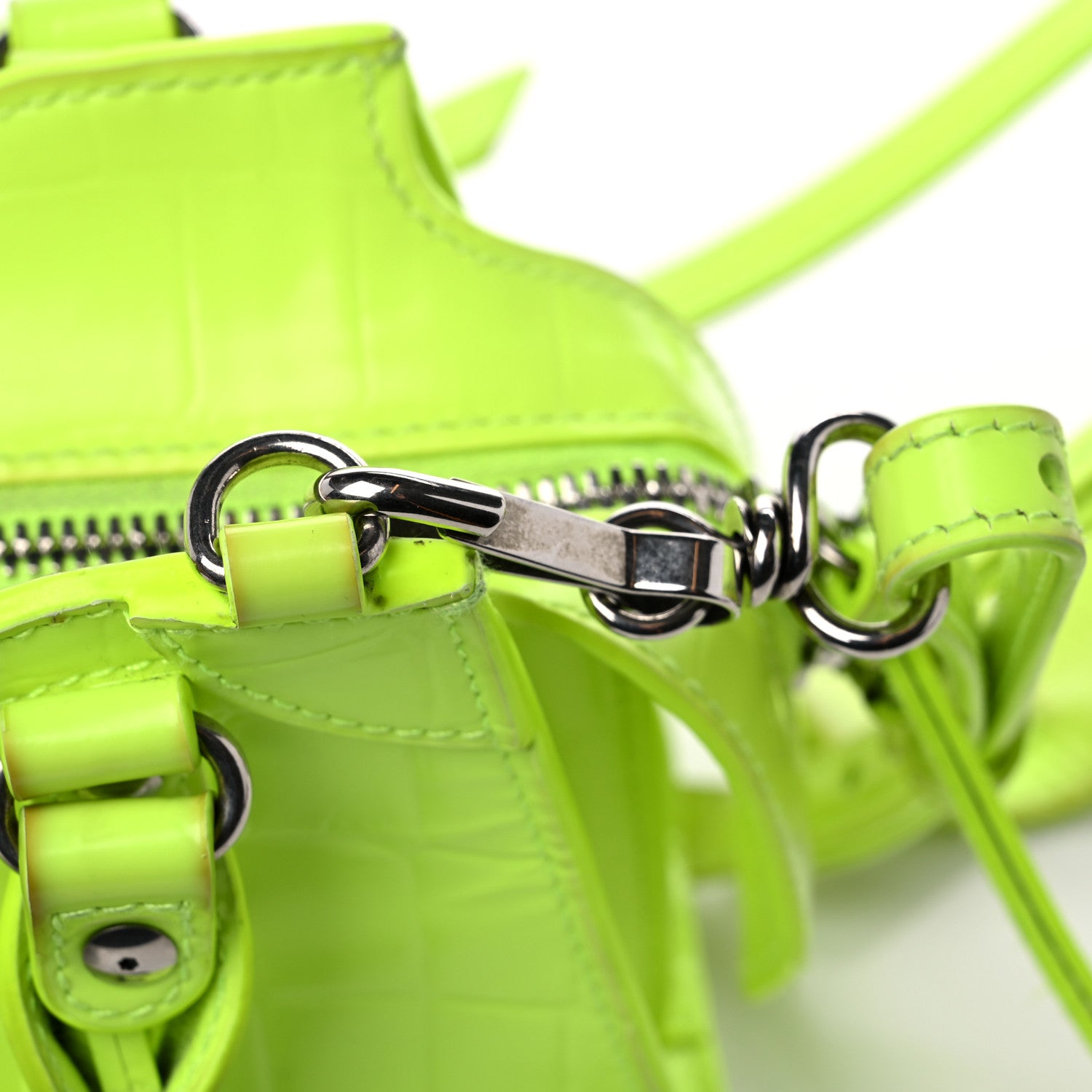 Balenciaga Semi Shiny Calfskin Crocodile Embossed Neo Classic Silver Hardware Mini City Fluo Yellow 26 of 26