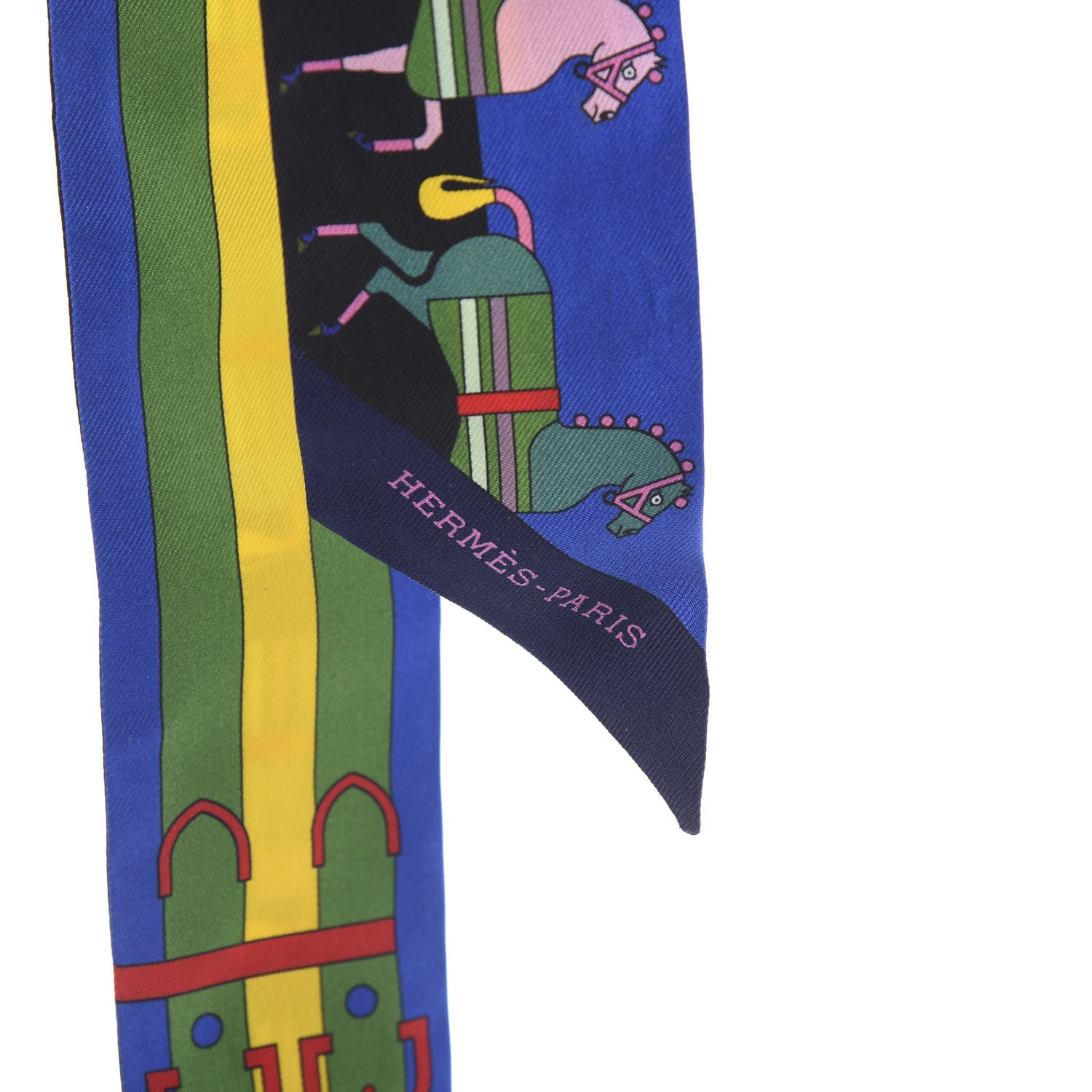Hermes Silk Rocabar Twilly Bleu Royal Jaune Vert 4 of 4