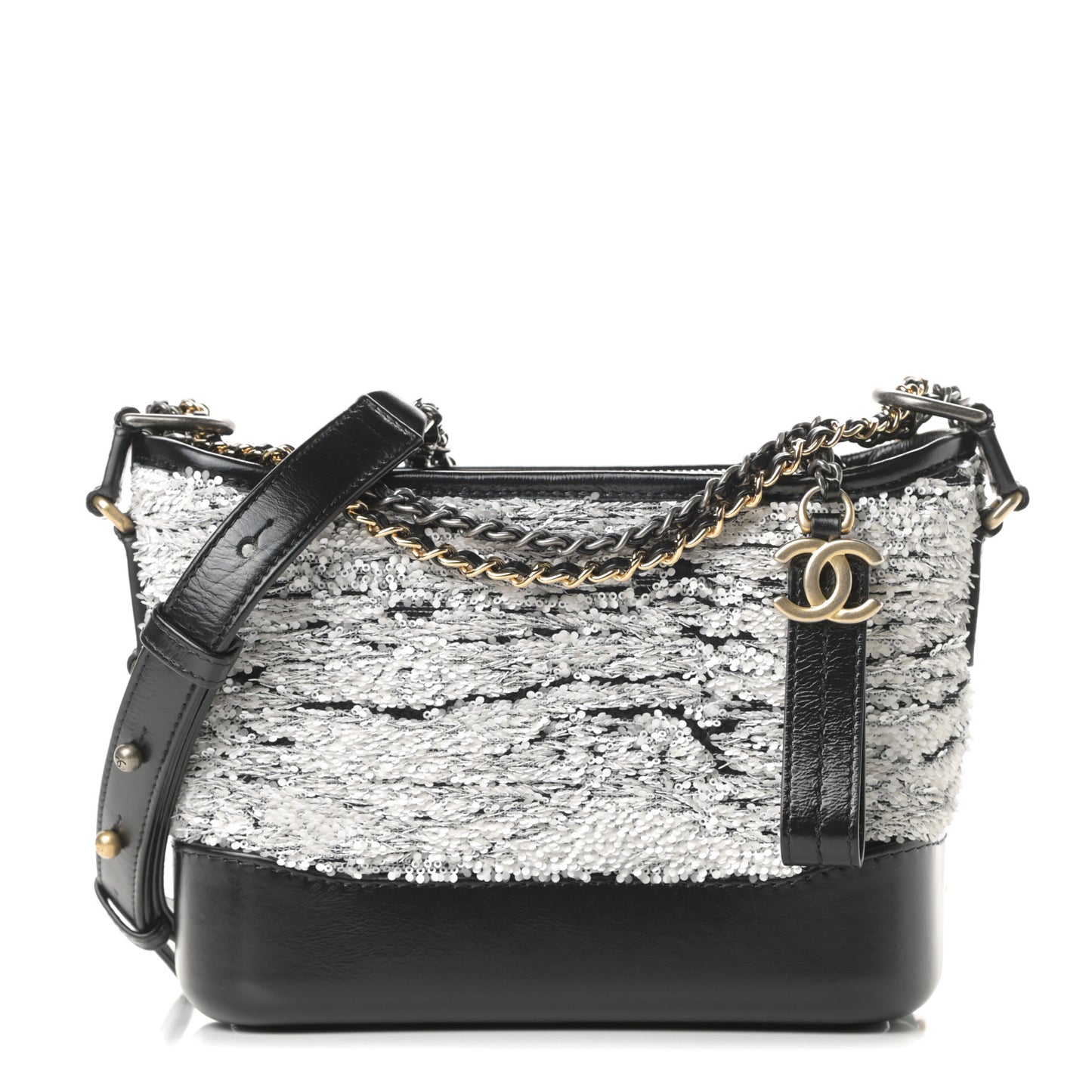 Sequin Wool Calfskin Small Gabrielle Hobo Black White