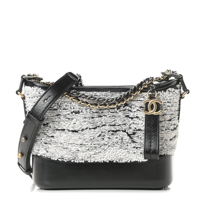 Chanel Sequin Wool Calfskin Small Gabrielle Hobo Black White 1 of 11