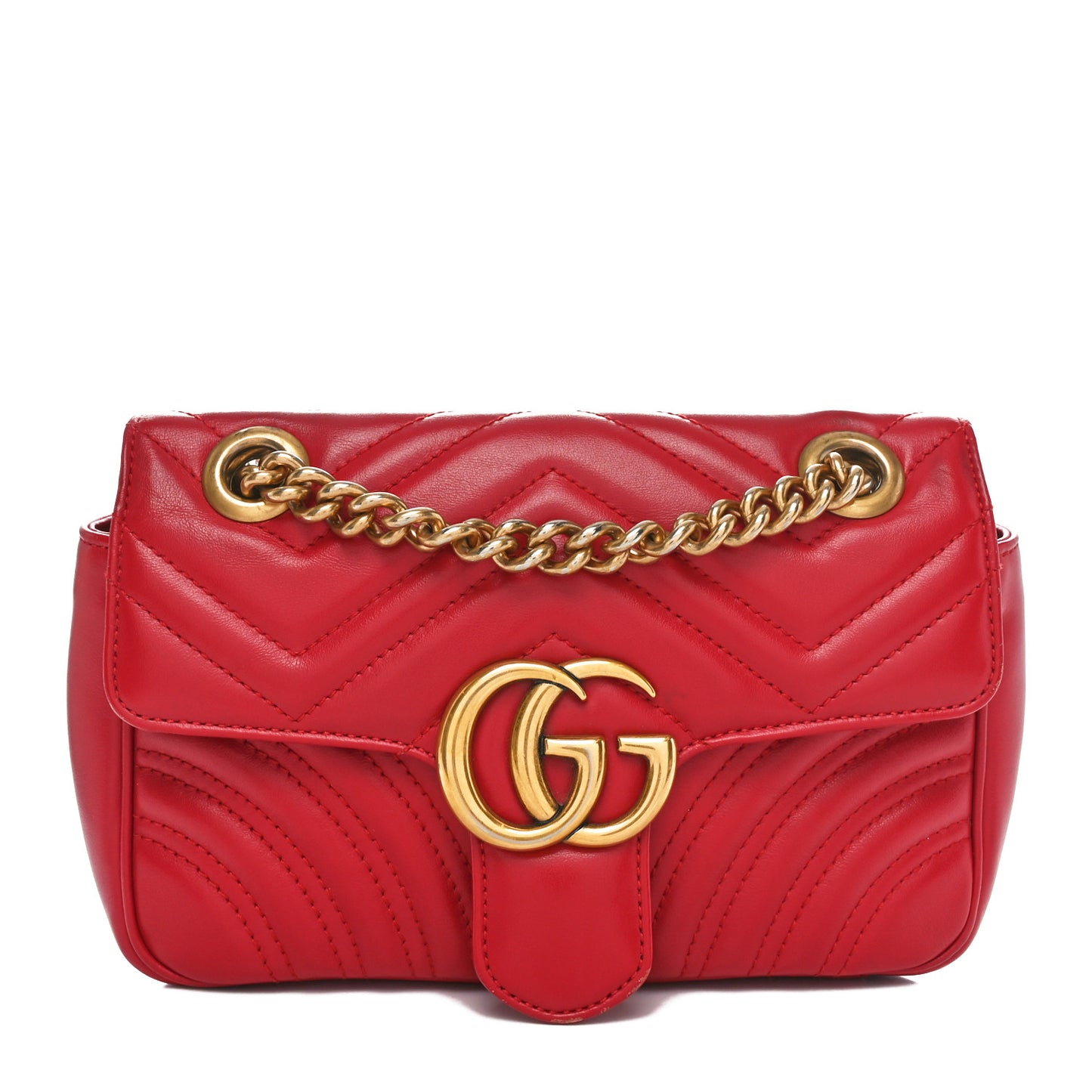 Calfskin Matelasse Mini GG Marmont Shoulder Bag Hibiscus Red