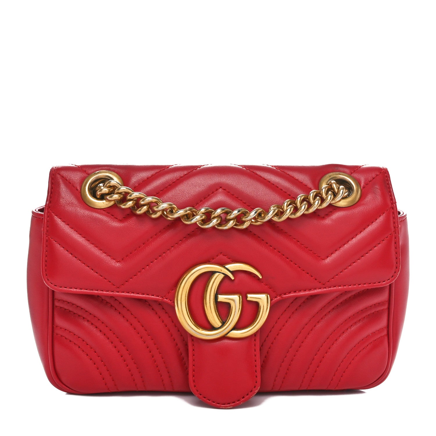 Gucci Calfskin Matelasse Mini GG Marmont Shoulder Bag Hibiscus Red 1 of 10
