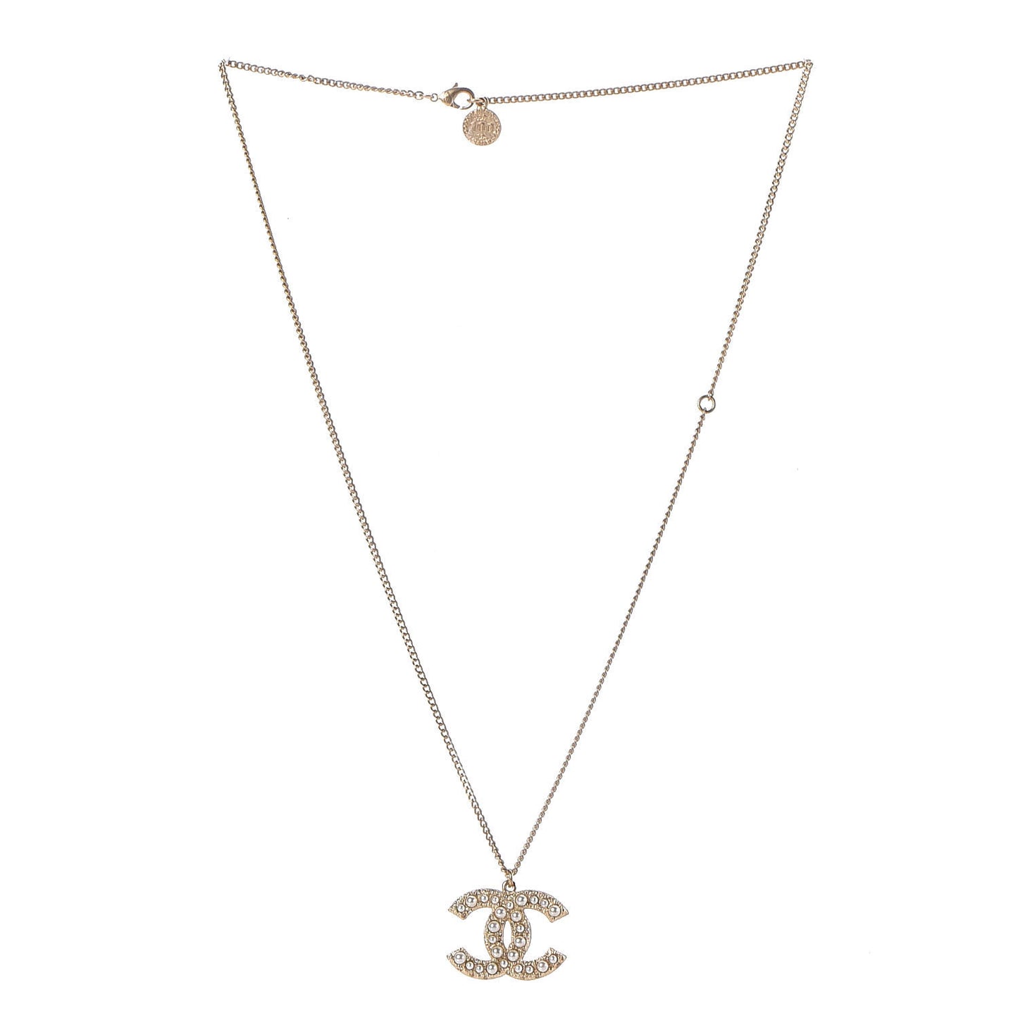 Crystal Pearl CC Pendant Necklace Gold