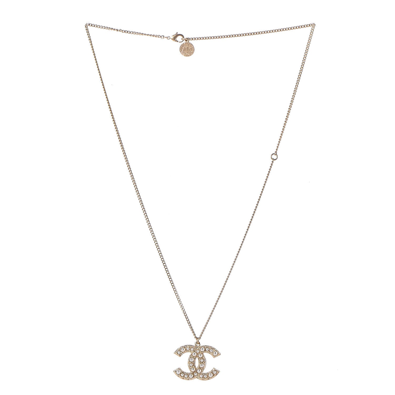 Chanel Crystal Pearl CC Pendant Necklace Gold 3 of 7