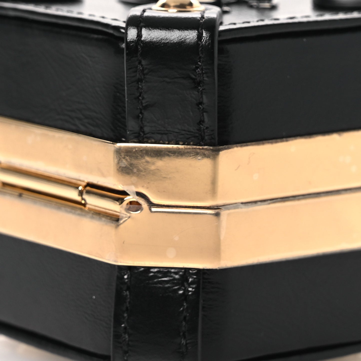 Shiny Crumpled Calfskin Minaudiere Clutch With Chain Black