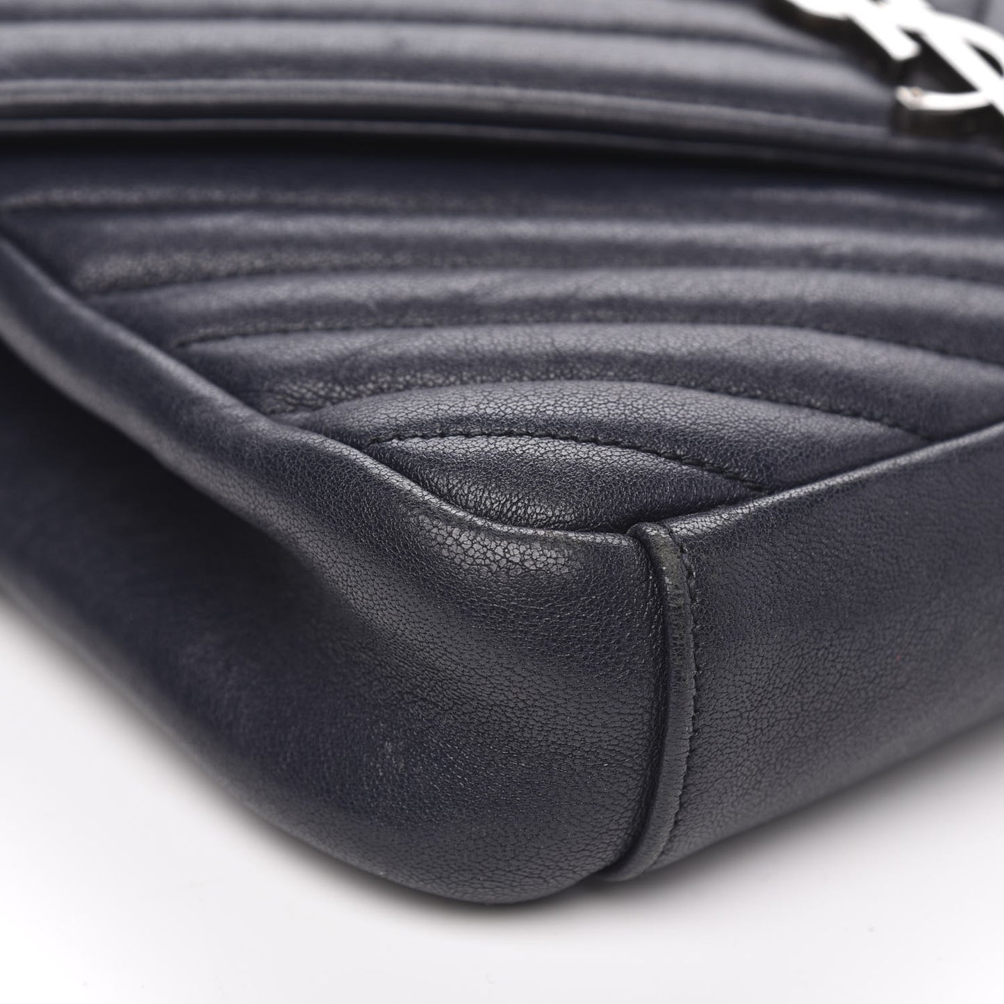 Sheepskin Matelasse Chevron Monogram Medium College Bag Deep Marine