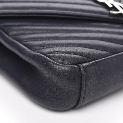 Saint Laurent Sheepskin Matelasse Chevron Monogram Medium College Bag Deep Marine 10 of 18