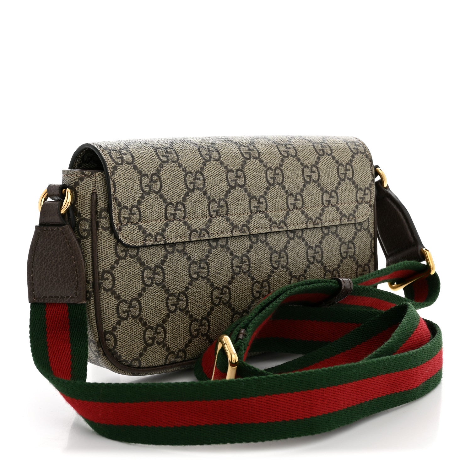 Gucci GG Supreme Monogram Textured Dollar Calfskin Web Mini Ophidia Envelope Shoulder Bag Beige Ebony 2 of 12