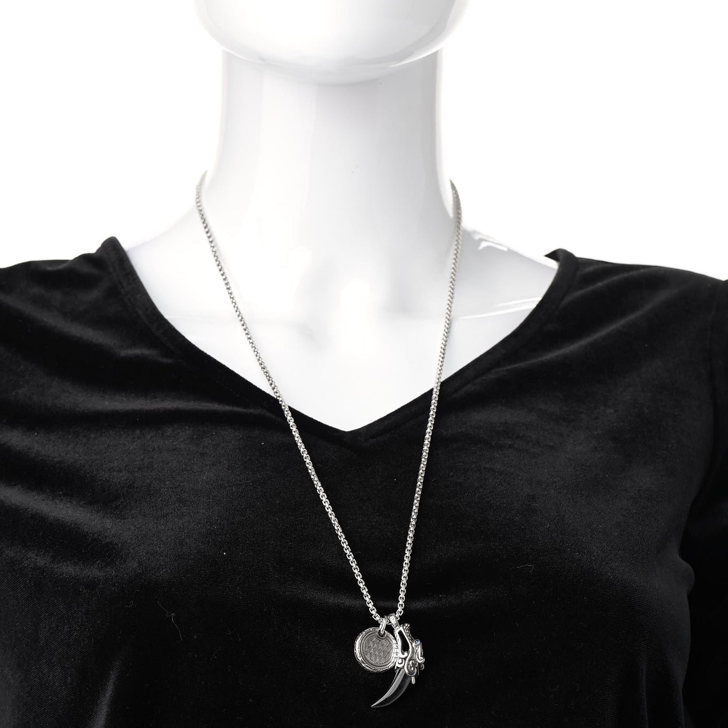 Sterling Silver Black Obsidian Blue Sapphire Legends Naga Charm Pendant Necklace