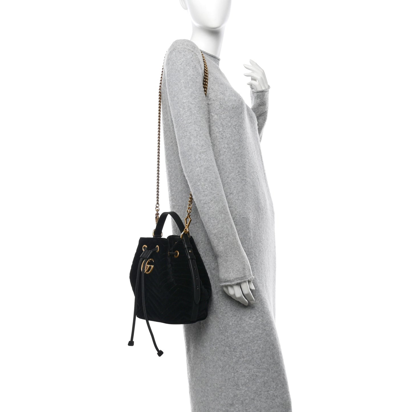 Velvet Matelasse GG Marmont Bucket Bag Black Black