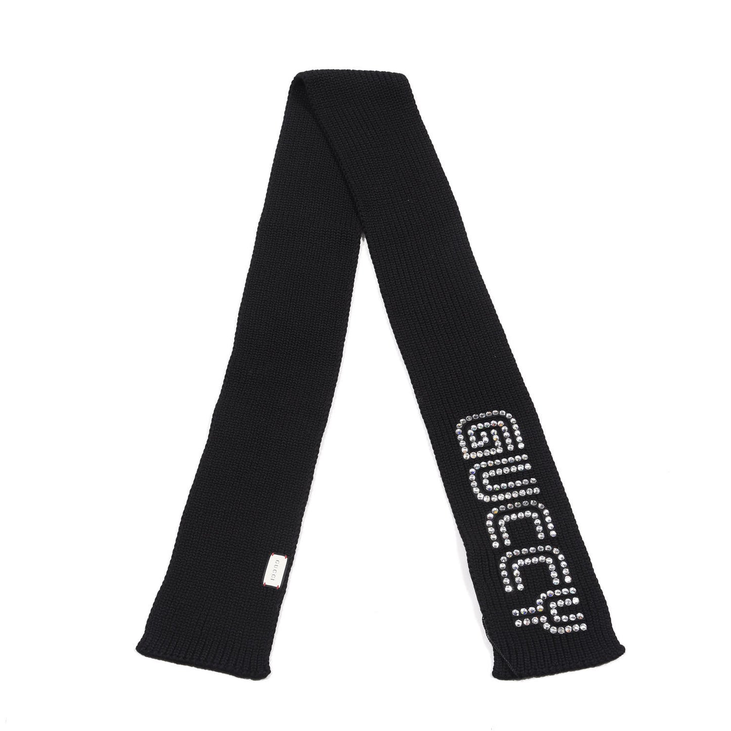 X SEGA Wool Crystal GUCCY Embellished Scarf Black
