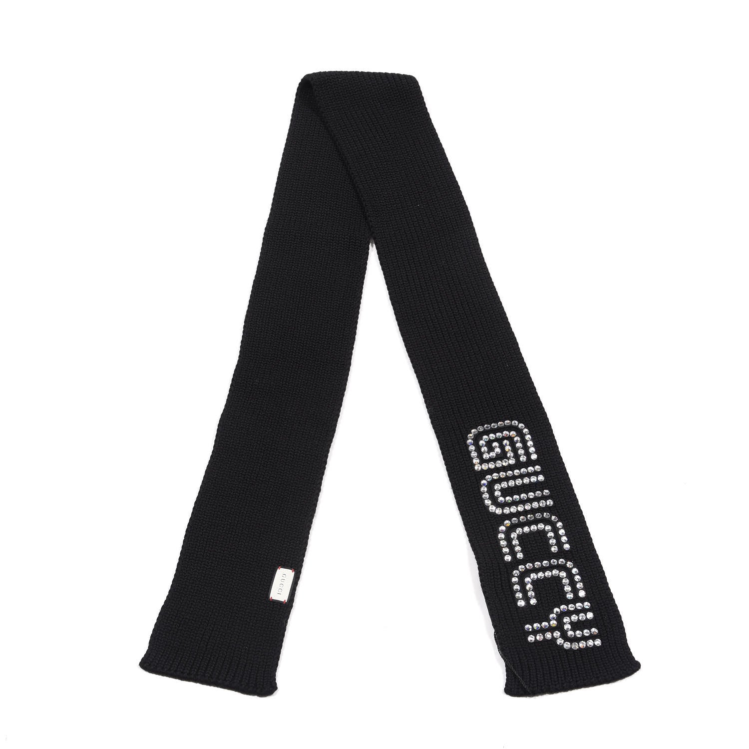 Gucci X SEGA Wool Crystal GUCCY Embellished Scarf Black 1 of 3