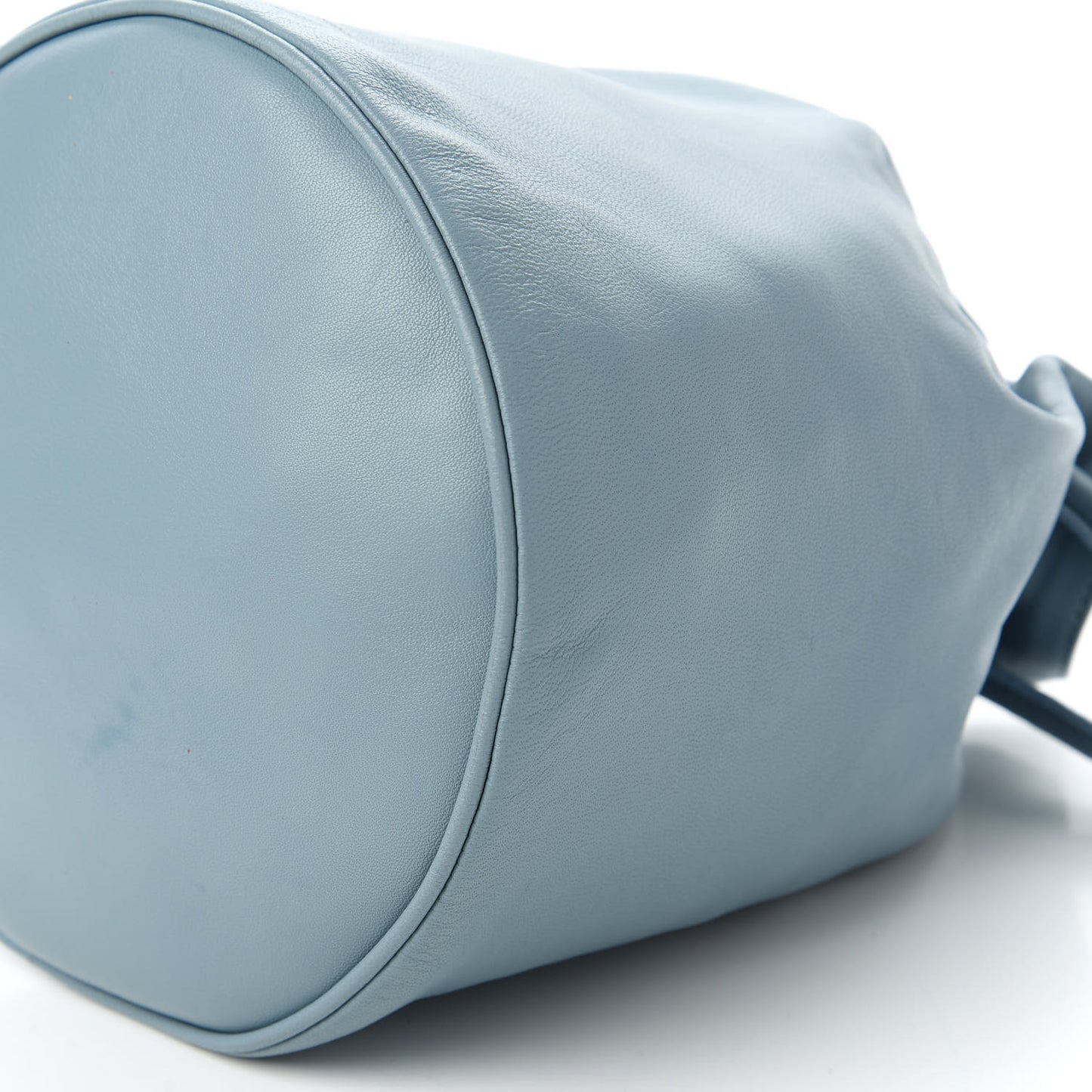 Lambskin Drawstring Bucket Pouch Bag Grey Blue
