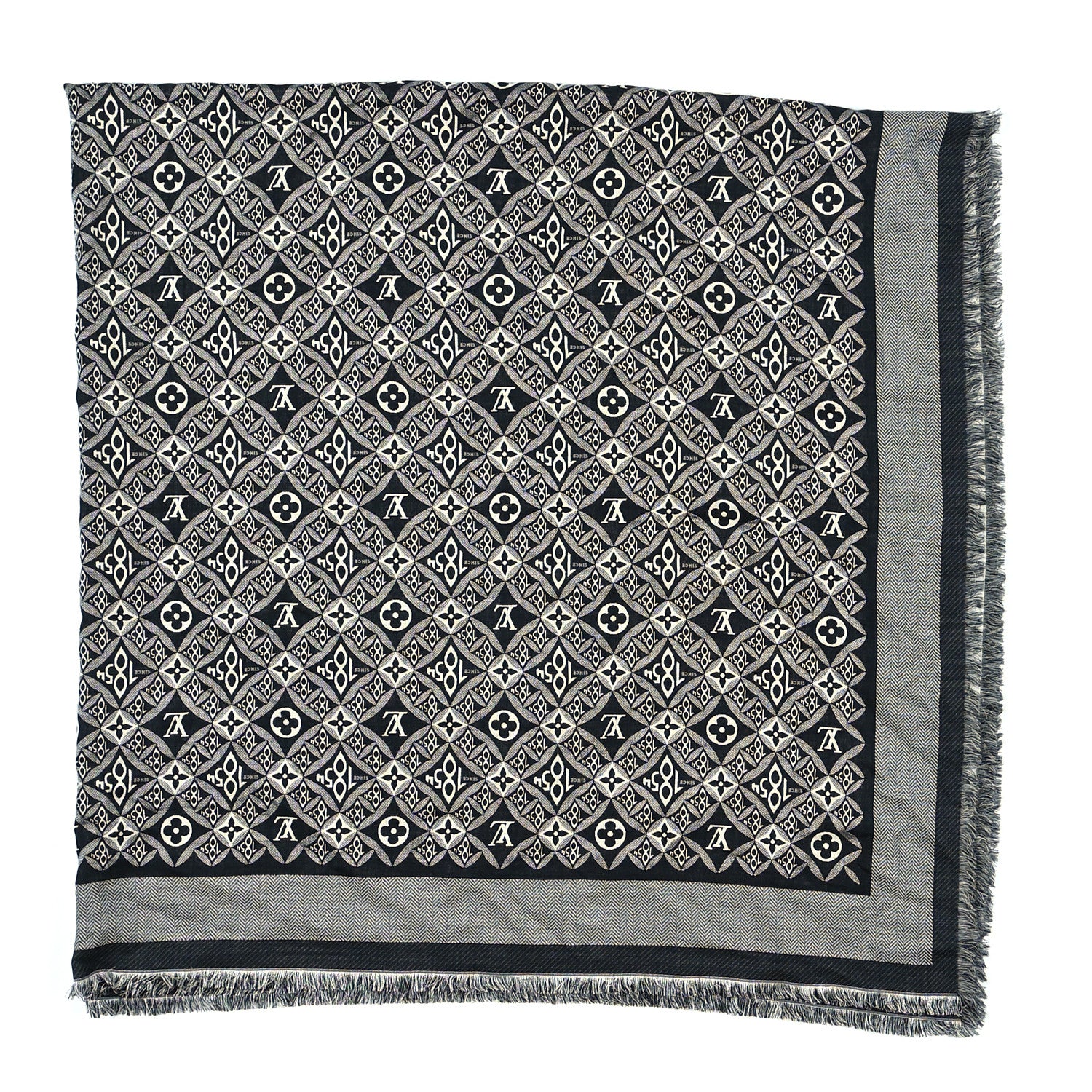 Louis Vuitton Silk Wool Jacquard Since 1854 Monogram Shawl Gray 2 of 4