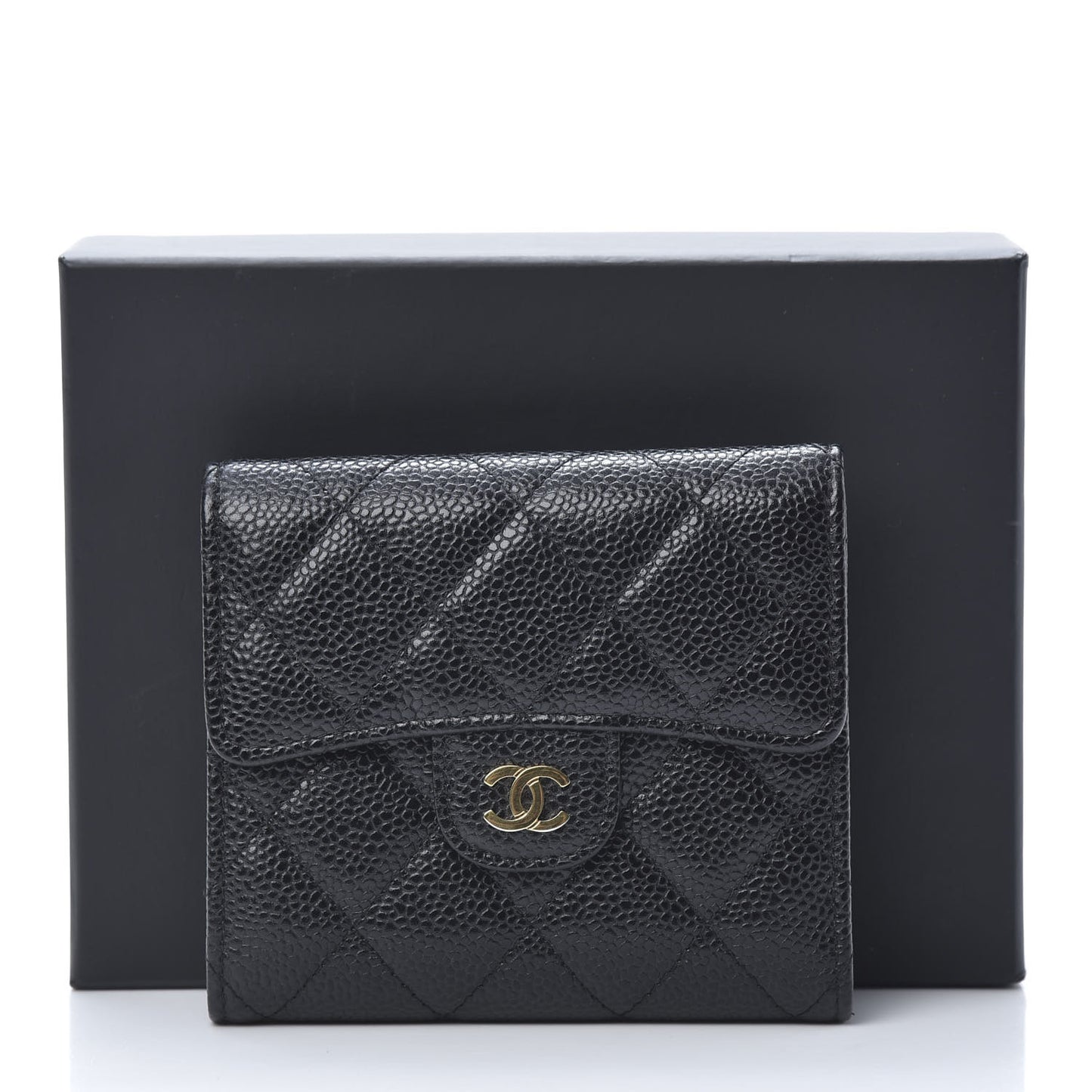 Caviar Quilted Compact Flap Wallet Black
