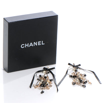 Chanel CC Pearl Hoop Ribbon Earrings Black White 4 of 6