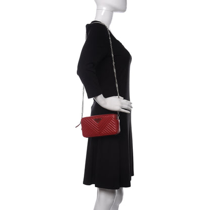 Prada Nappa Impunture Diagramme Mini Double Zip Chain Crossbody Bag Fuoco 2 of 10