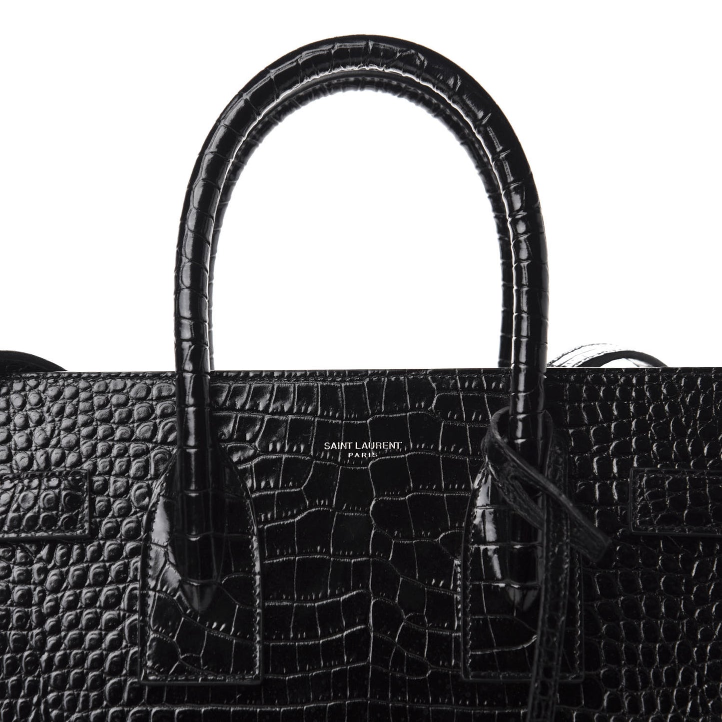 Calfskin Crocodile Embossed Small Sac de Jour Black