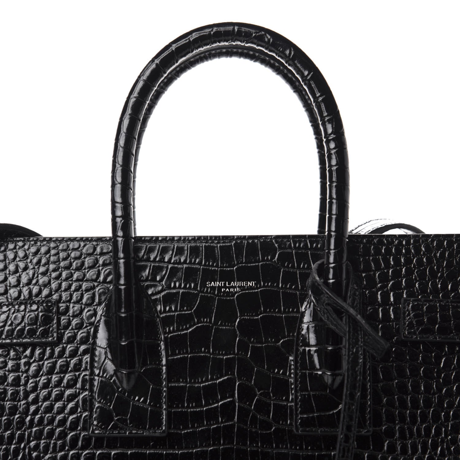 Saint Laurent Calfskin Crocodile Embossed Small Sac de Jour Black 12 of 12
