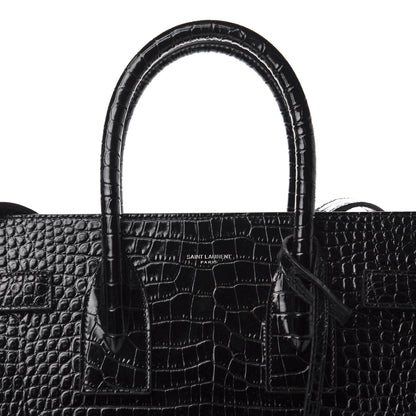 Saint Laurent Calfskin Crocodile Embossed Small Sac de Jour Black 12 of 12