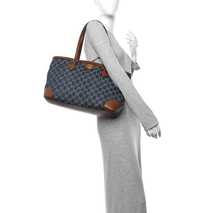 Gucci New Denim GG Monogram Medium Ophidia Shopping Tote Blue Tea Cuir 3 of 27