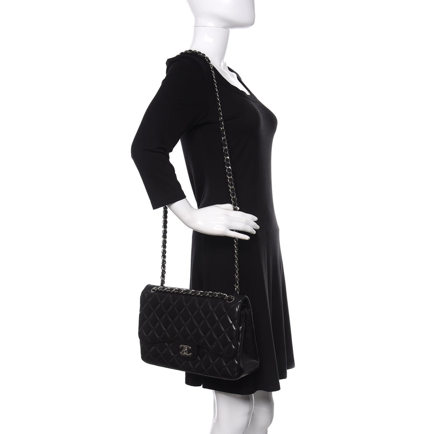 Lambskin Quilted Jumbo Double Flap Black