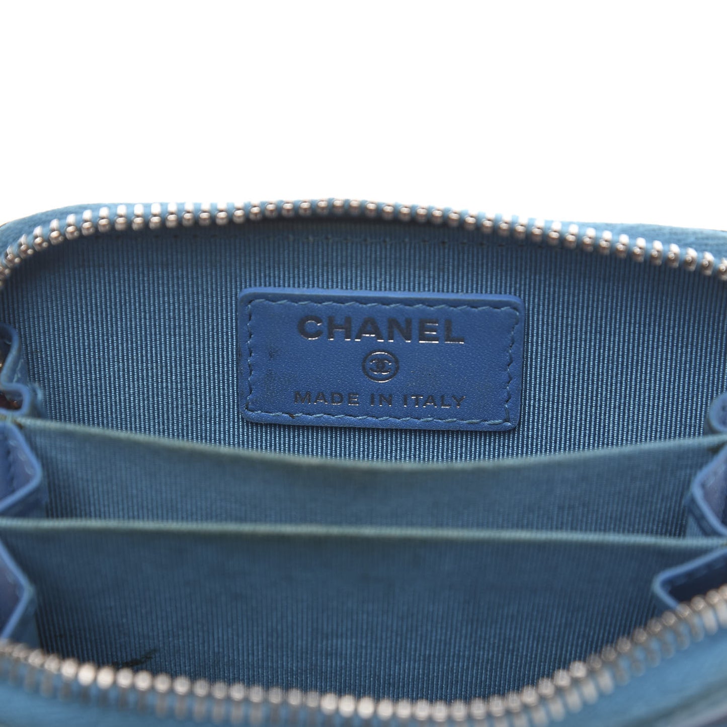 Patent Calfskin Quilted Zip Coin Purse Blue