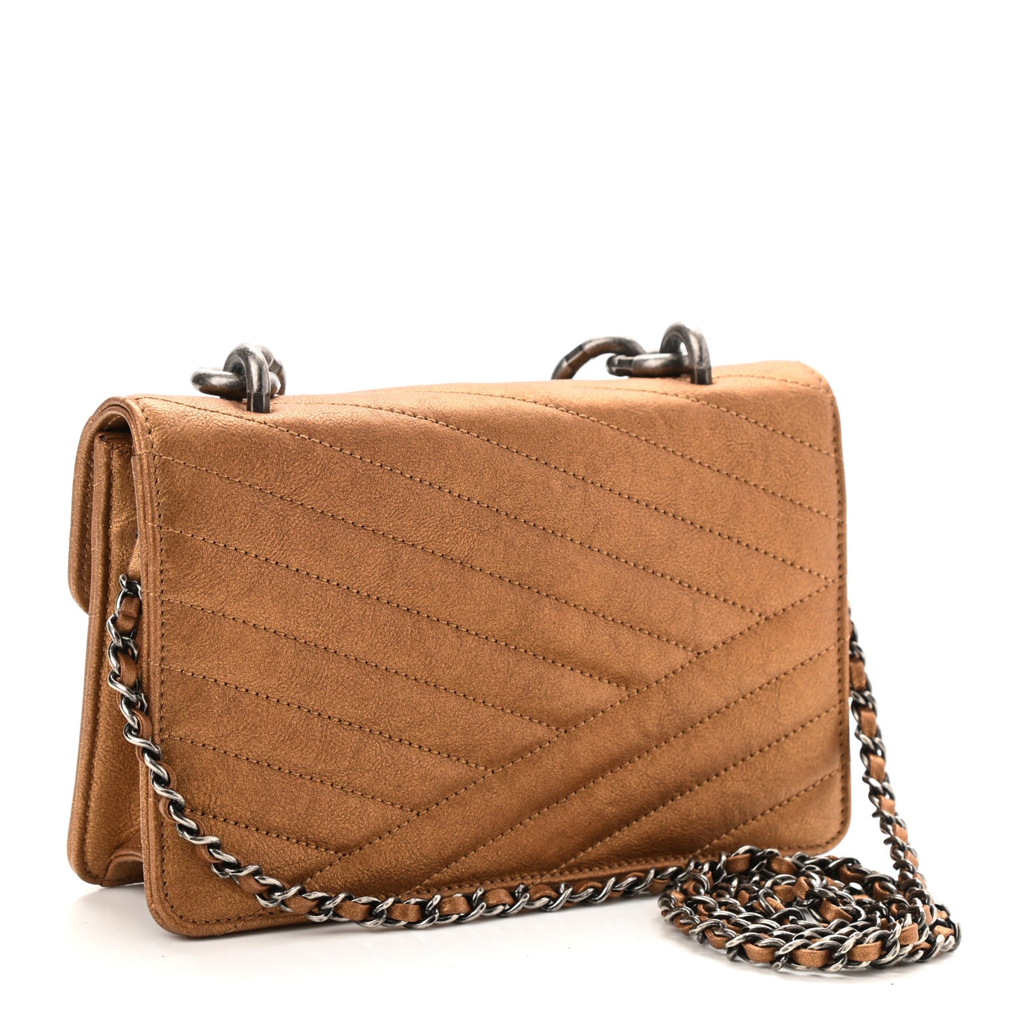 Metallic Calfskin Chevron Quilted Small Gabrielle Flap Gold