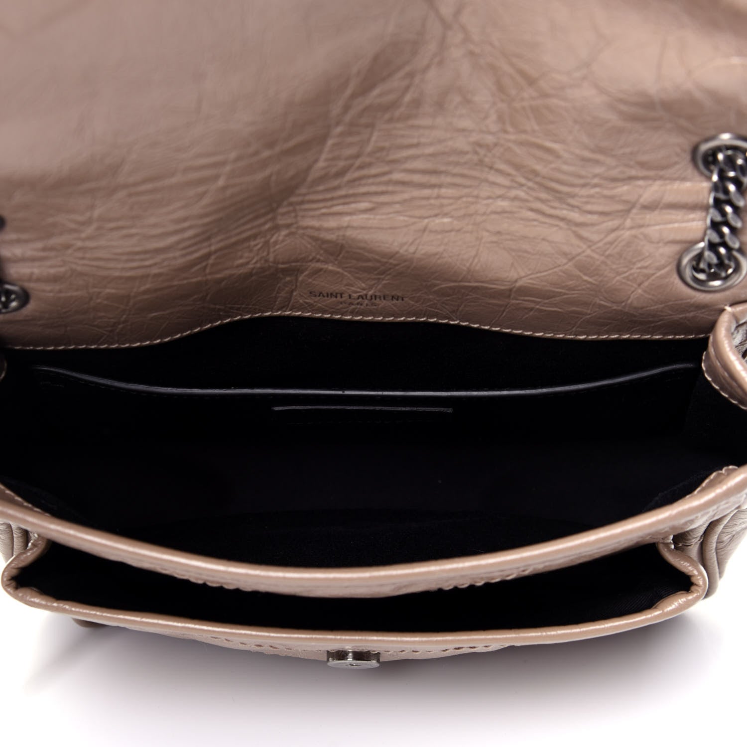 Saint Laurent Crinkled Calfskin Matelasse Monogram Baby Niki Chain Satchel Light Taupe 5 of 13