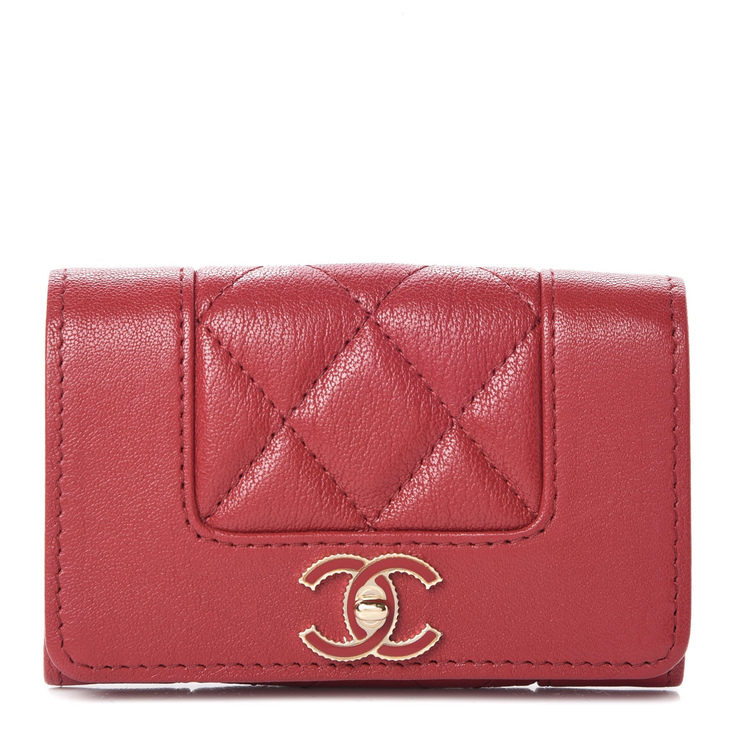 Sheepskin Quilted Vintage Mademoiselle Card Holder Red