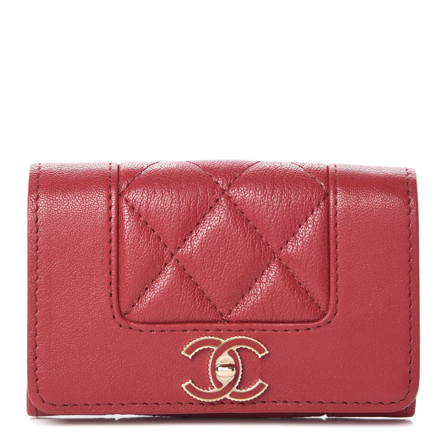 Chanel Sheepskin Quilted Vintage Mademoiselle Card Holder Red 1 of 9