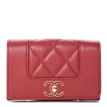 Chanel Sheepskin Quilted Vintage Mademoiselle Card Holder Red 1 of 9