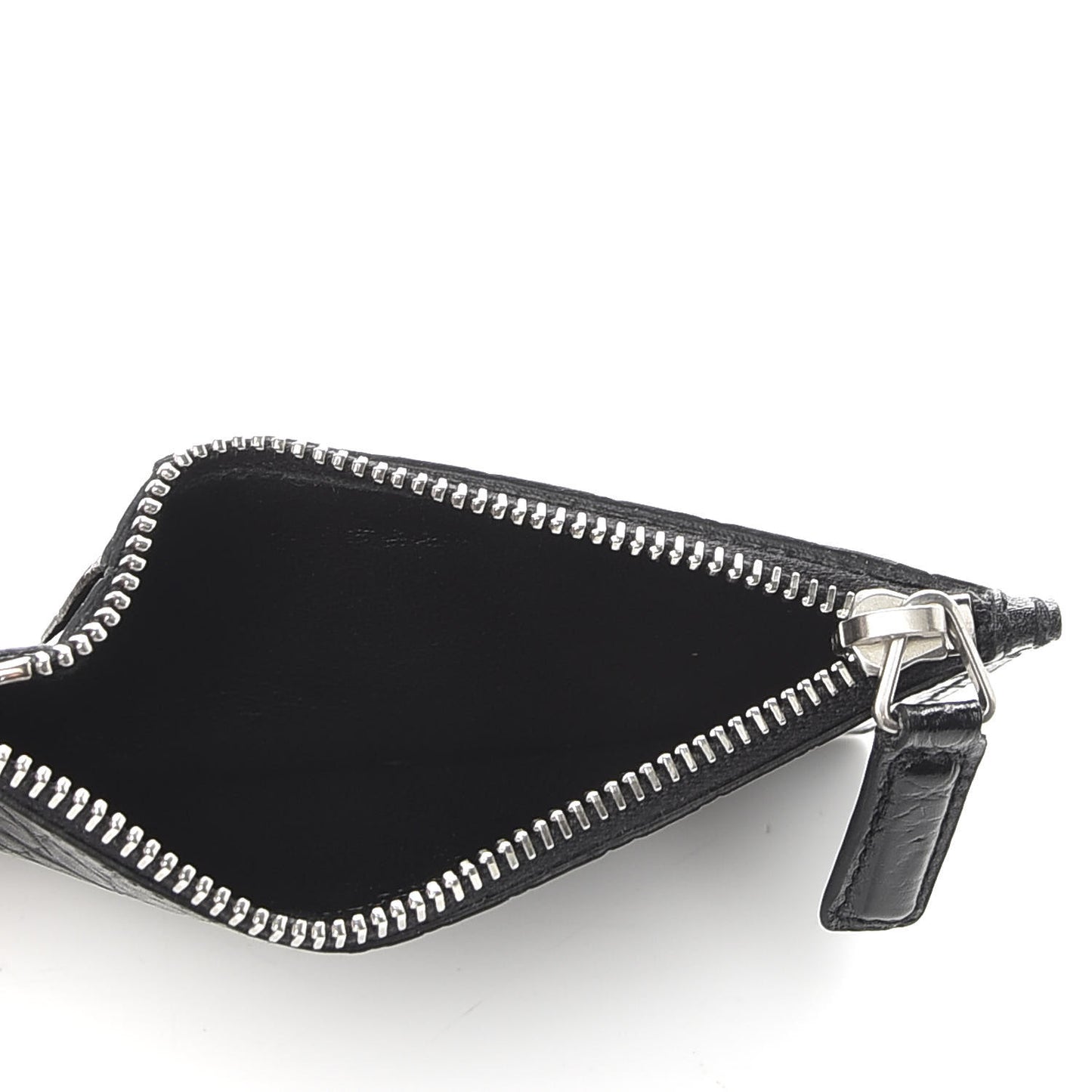 Calfskin Crocodile Embossed 5 Fragments Zip Pouch Card Holder Strap Black