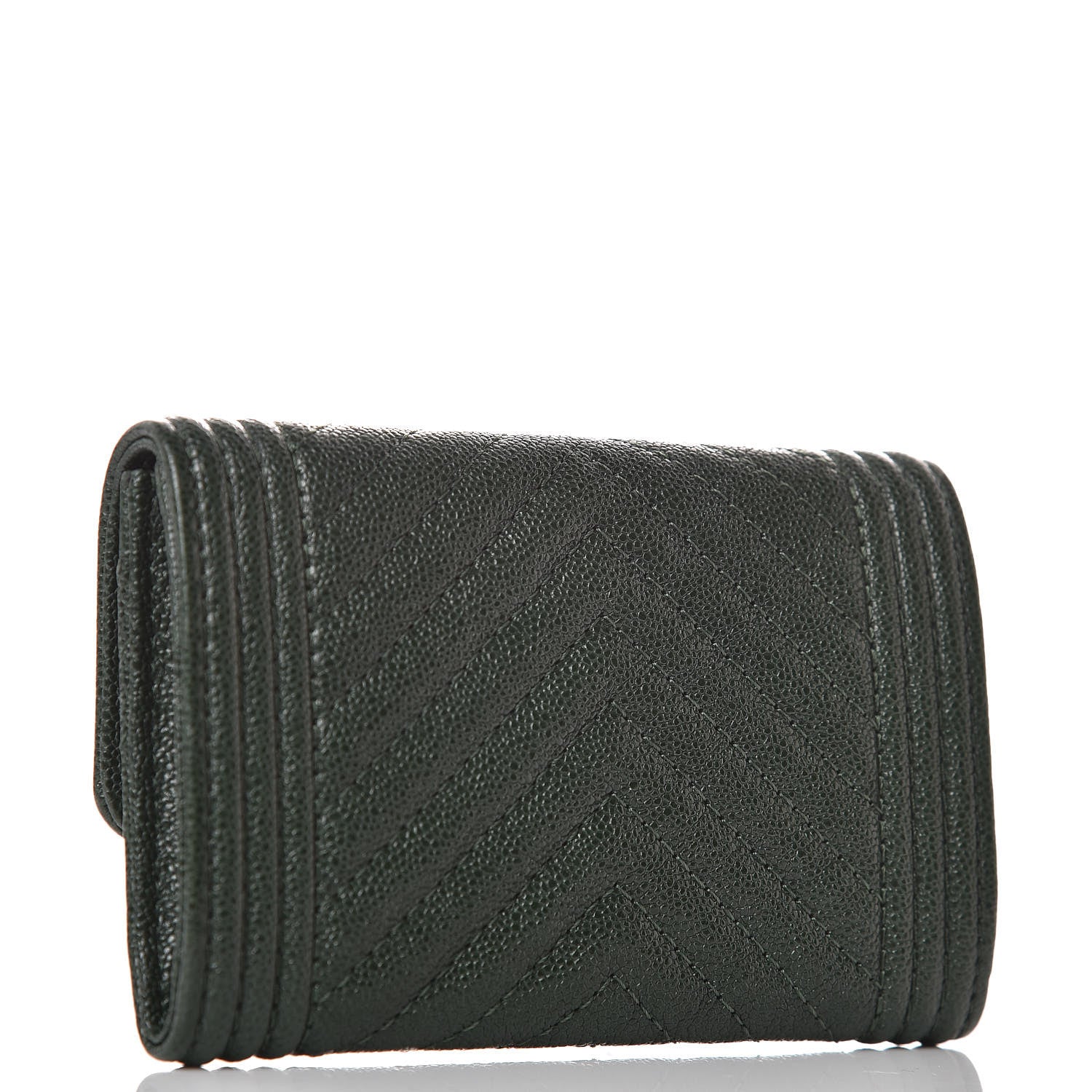 Chanel Caviar Chevron Quilted Boy Card Holder Wallet Green 3 of 9