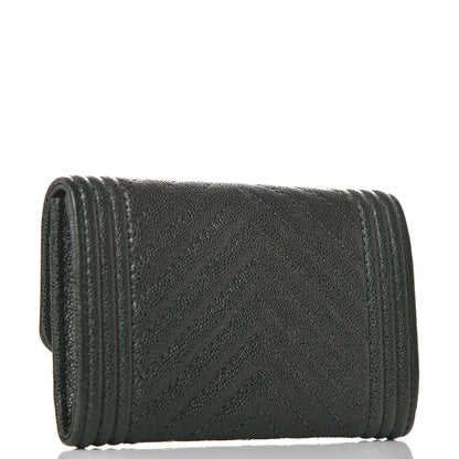 Chanel Caviar Chevron Quilted Boy Card Holder Wallet Green 3 of 9