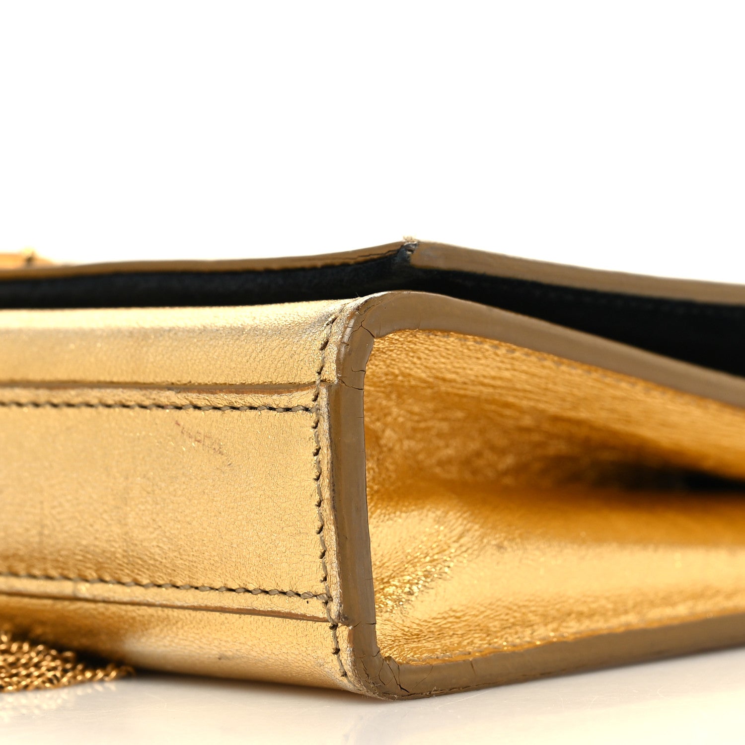 Saint Laurent Metallic Calfskin Small Classic Monogram Kate Tassel Satchel Gold 9 of 12