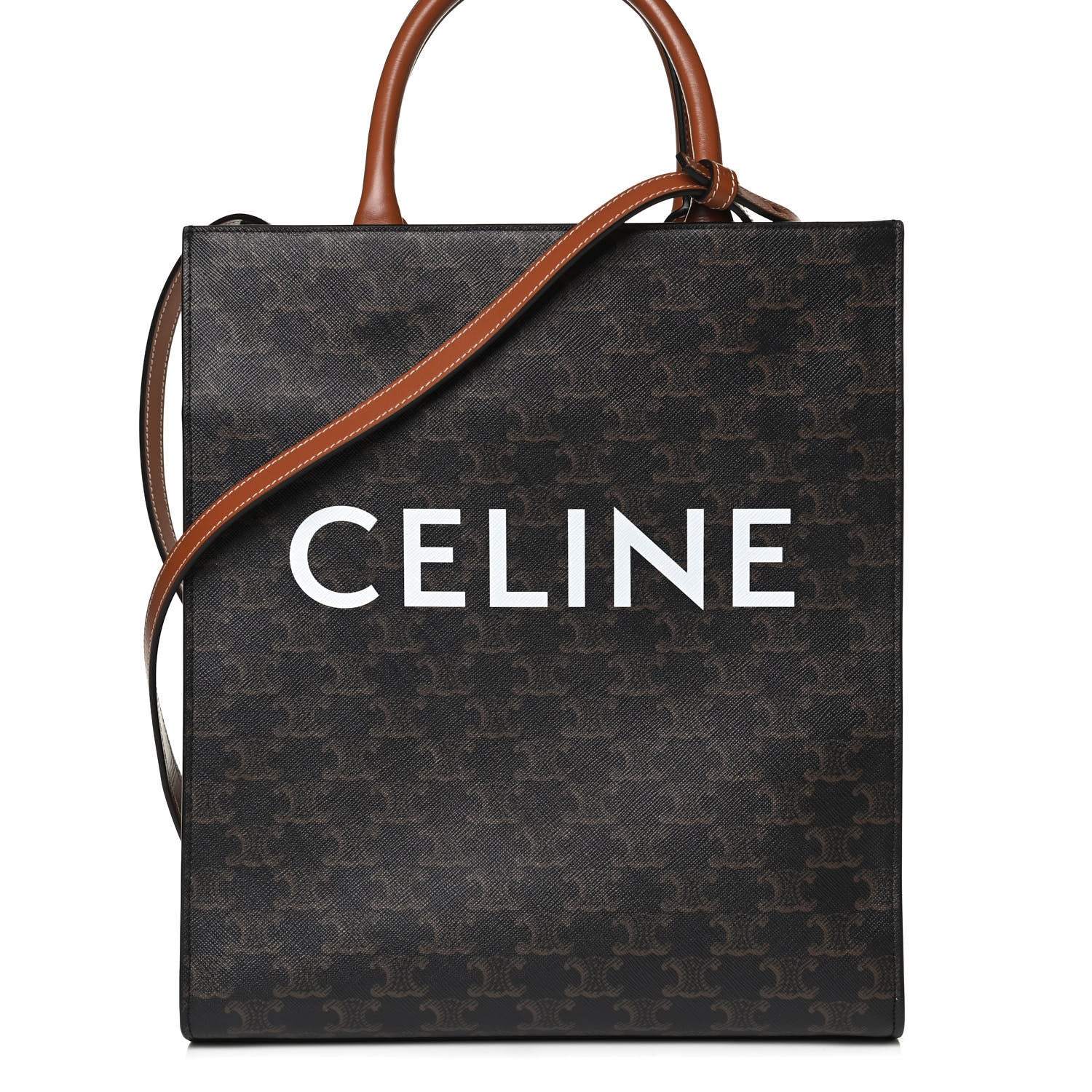 Celine Triomphe Canvas Calfskin Small Vertical Cabas Tan 6 of 9