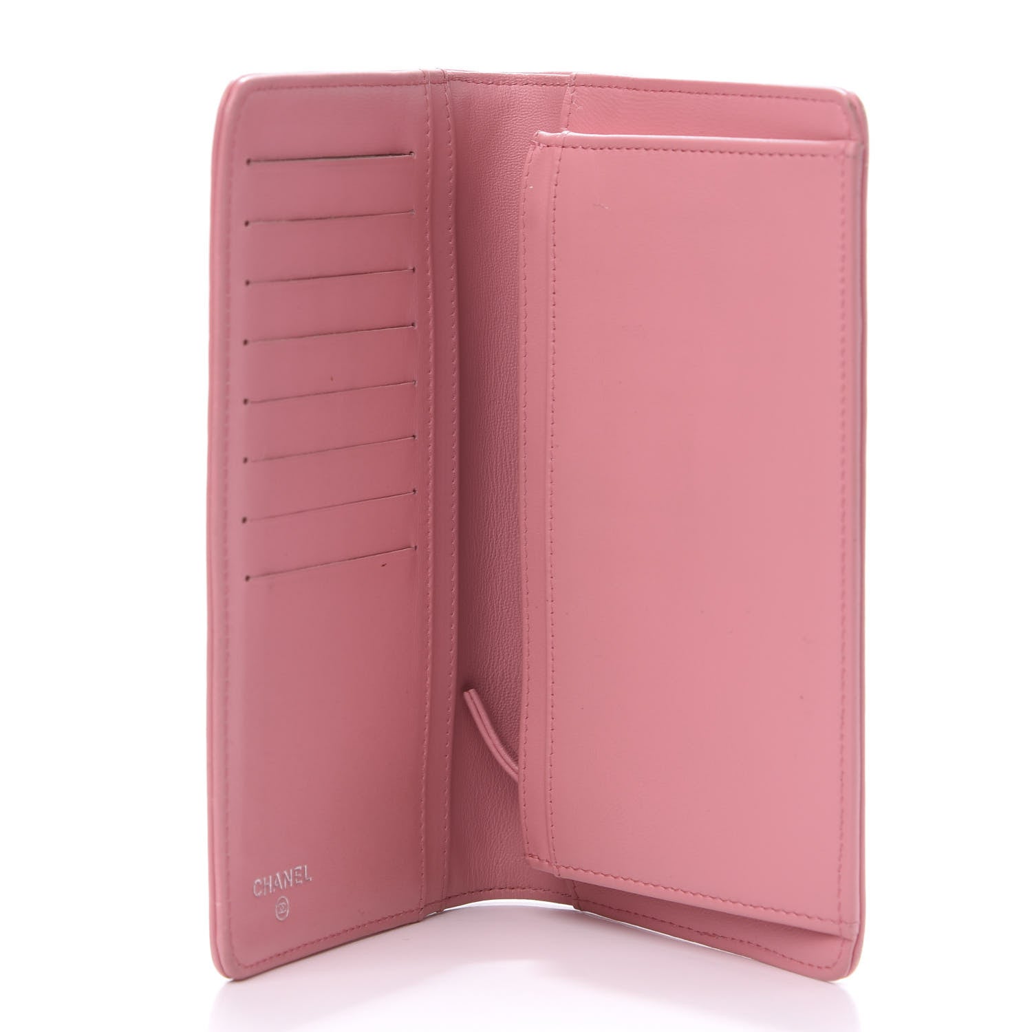 Chanel Lambskin Camellia Embossed Yen Wallet Pink 5 of 10