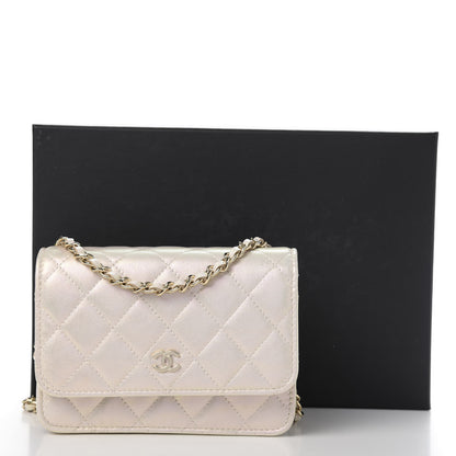 Chanel Iridescent Lambskin Quilted Mini Wallet On Chain WOC Ivory 11 of 11
