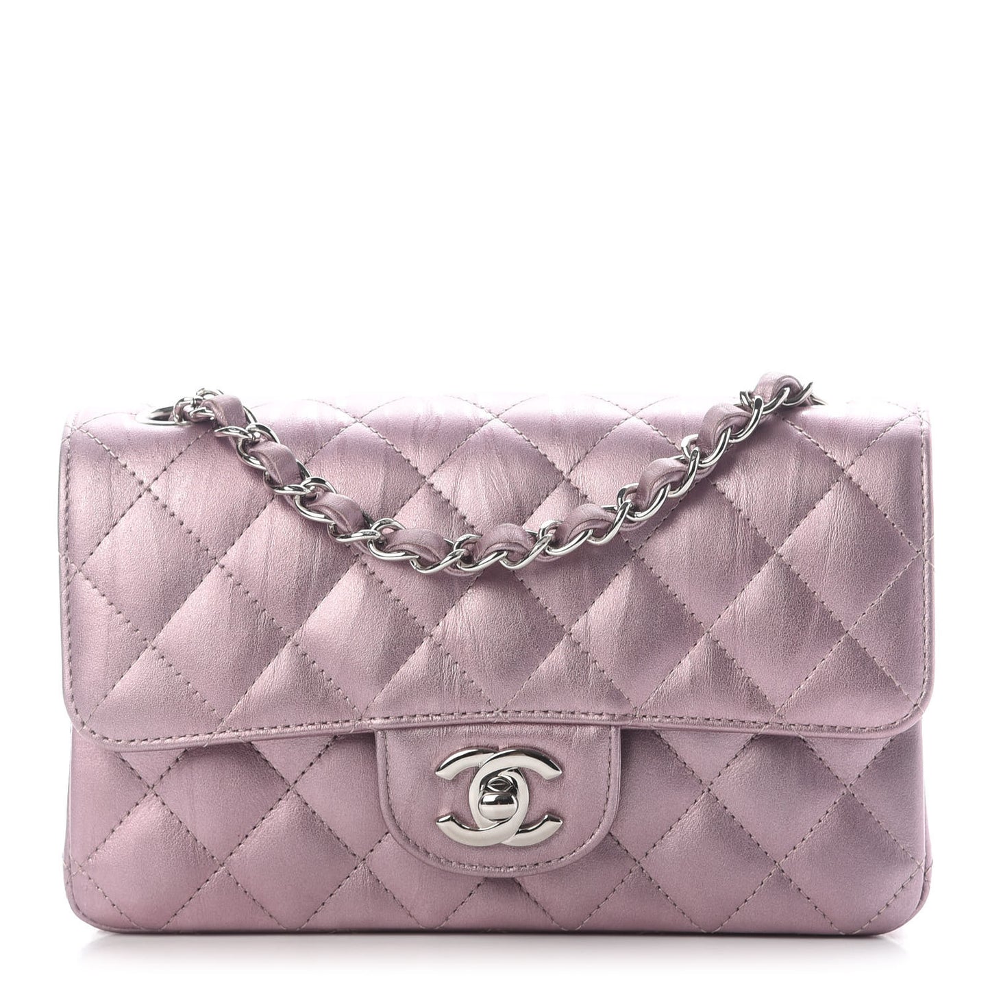 Metallic Calfskin Quilted Mini Rectangular Flap Pink