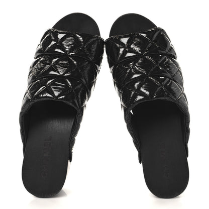 Chanel Patent Lambskin Quilted CC Clogs 38 Black 2 of 9