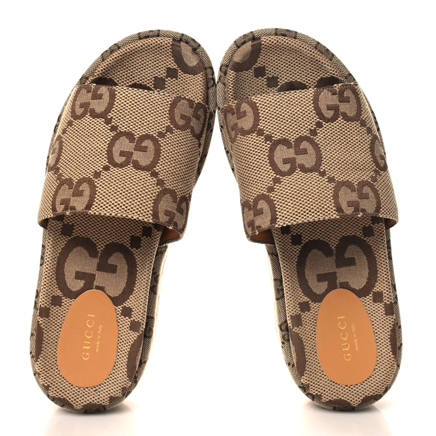 Monogram Maxi GG Angelina Platform 55mm Slide Sandals 38.5 Camel Ebony