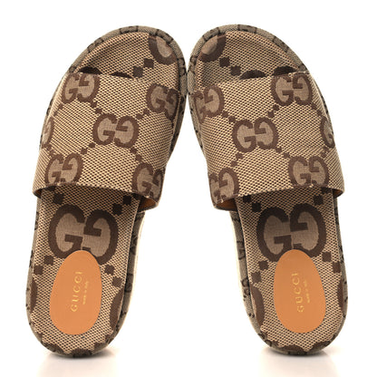 Gucci Monogram Maxi GG Angelina Platform 55mm Slide Sandals 38.5 Camel Ebony 2 of 10